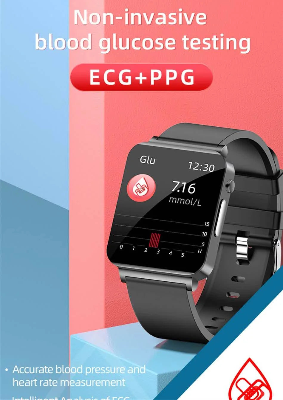 Blood Sugar Monitor Smartwatch Per Diabete Monitor BLOOD GLUCOSE