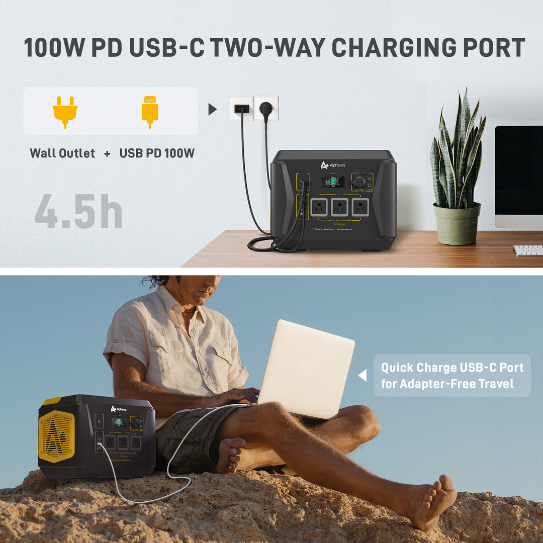 AlphaESS BlackBee 1000 100W PD USB-C Two-way charging port